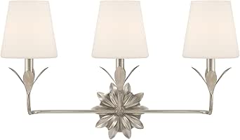 Crystorama Broche 3 Light Glass Shaded Antique Silver Bathroom Vanity