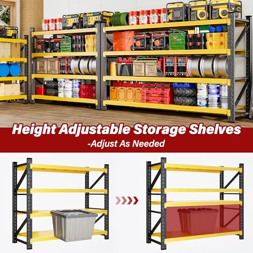 Image of 48 inch Wide Heavy Duty Garage Shelving Units,3000LBS Deep Storage Shelves,Yellow Metal Garage Shelves,Large Storage Rack,Steel Shelf,Industrial Shelving for Shop,Warehouse,Basement,48 inch W x 24 inch D x 70 inch H