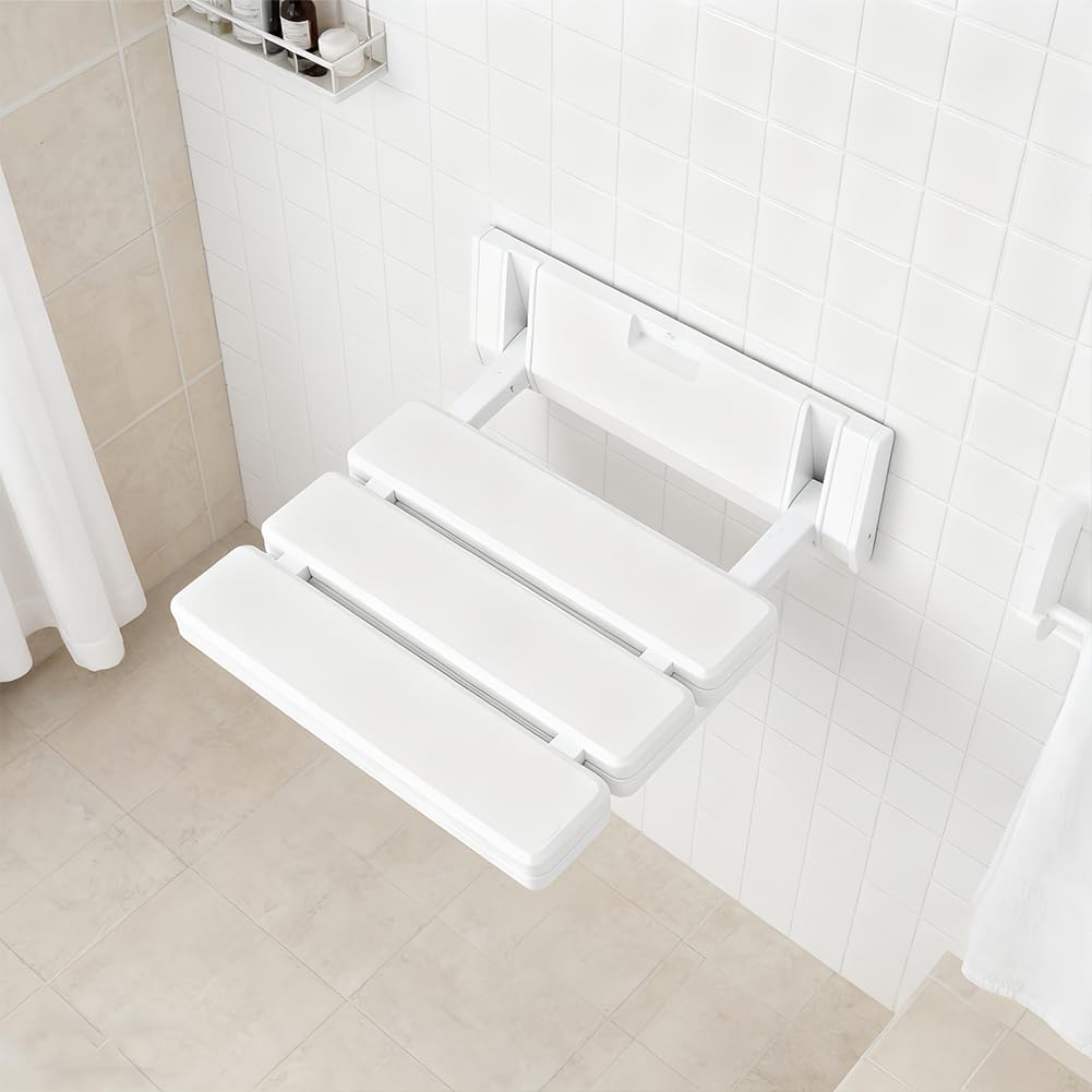Joyzan Asiento de Ducha Plegable, Mayores Silla Antideslizante Soporta un Peso 130 Kg Resistente al Calor y Agua Ahorro Espacio para Ancianos Discapacitados Mujeres Embarazadas en Duchas Estrechas