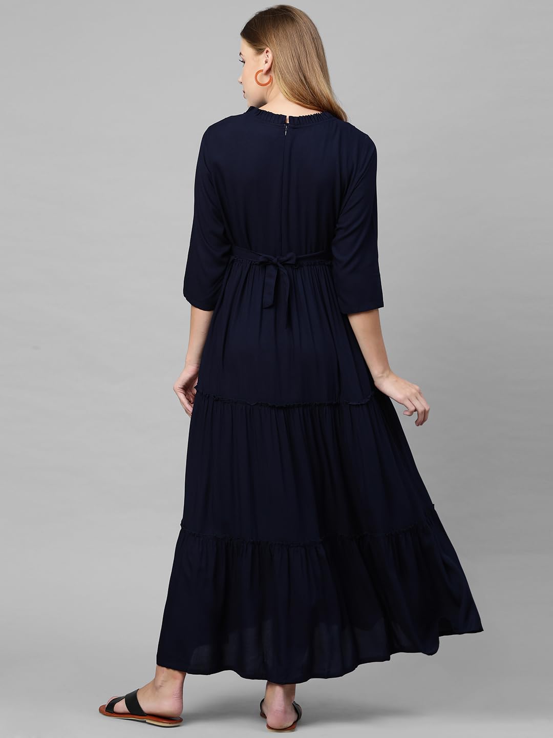 MomToBe Women's Rayon Maternity Dress/Pregnancy Dress/Easy Breastfeeding Dress/Feeding Dress/Western Dress with Zippers for Nursing Pre and Post Pregnancy (Navy Blue ; Large) 2