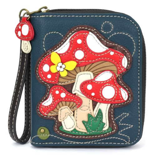CHALA Zip Around Wallet, Wristlet, 8 Credit Card Slots, Sturdy Pu Leather - Mushroom - blue