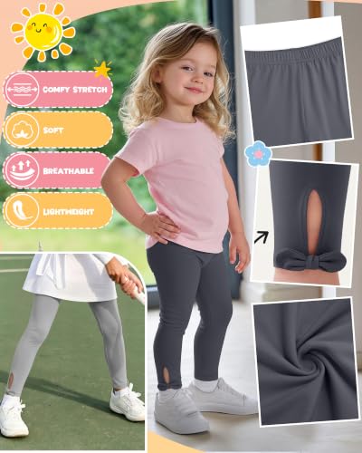 Image of 3 Pack Toddler Girl Cotton Leggings | Baby Girls Cute Stretchy Pants, Soft Bow Knot Leggings, Kids Full Length Tight Pants, 18M-5T Solid Comfortable Leggings