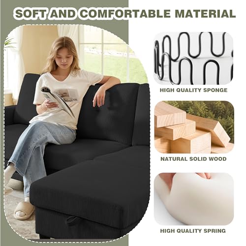 Image of 3 Pieces Sofa Set for Living Room with Sofa, Storage Ottoman and Single Chair