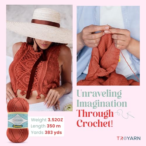 Image of TROYARN Summer (2- Skeins Pack) Silk Effect Hand Knitting Yarn Crochet Art Lace Craft 100% Microfiber Acrylic 2x100 gr (2x383 yds) (105036 - Terra)