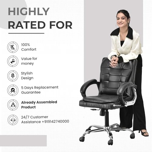 Image of Goyal steel & furniture Comfortable Principal Manager Office Home Study Revolving Chair with arm Rest with Wheels and Cushioned seat Back (1, Black, Standard)