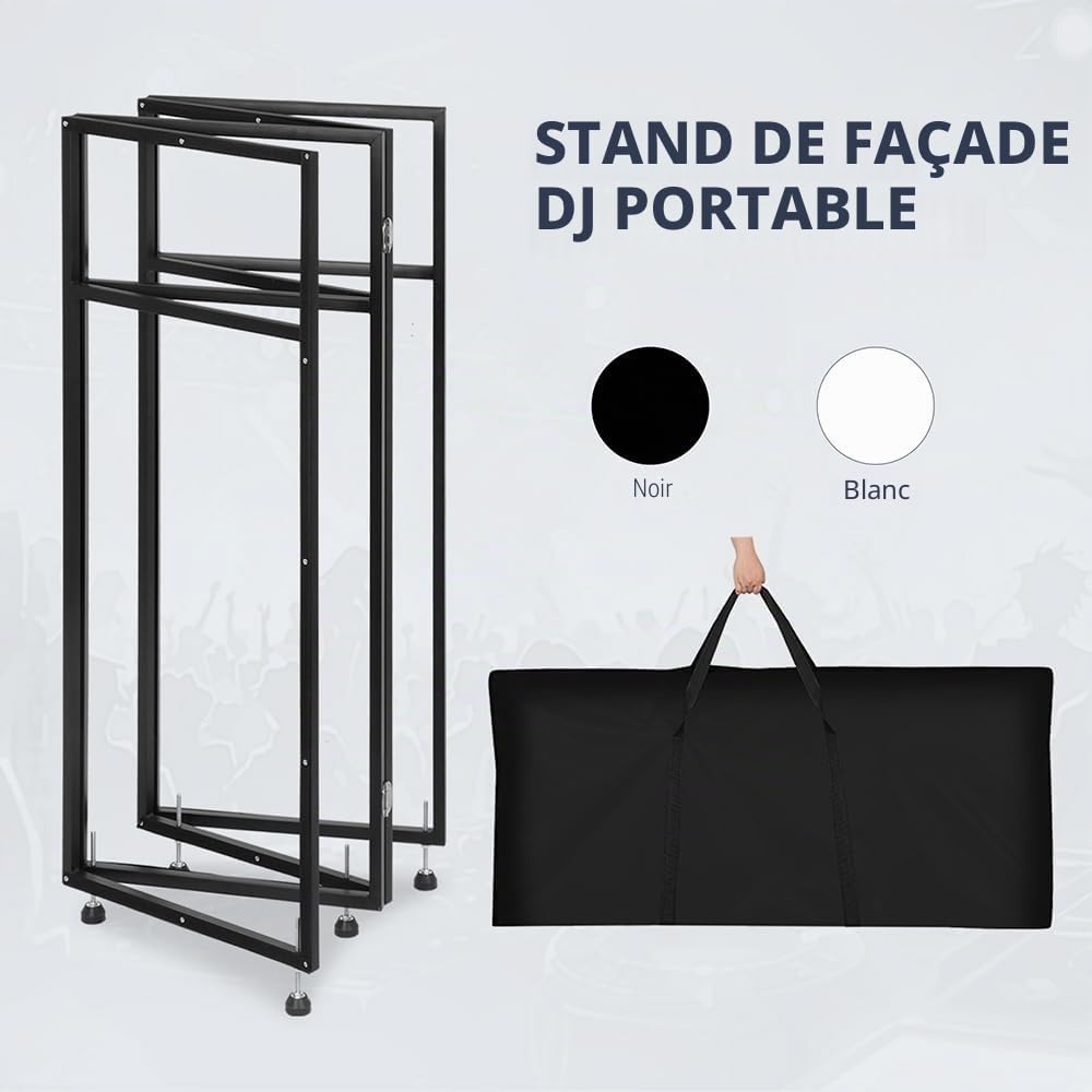 SMONTER Table DJ portable avec barre lumineuse et télécommande - Booth DJ avec passage de câbles, double coin supérieur, cadre en métal, scrims noirs et blancs, 5 pieds ajustables et sac de transport