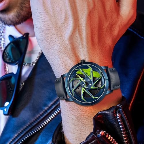 Image of FANMIS Men's Racing Car Wheel Watch 3D Spinning Dial Stainless Steel Watch | Creative 3D Spinning Car Quartz Large Skeleton Face and 30M Water Resistance Designed for Car Fans and Daily Wear.