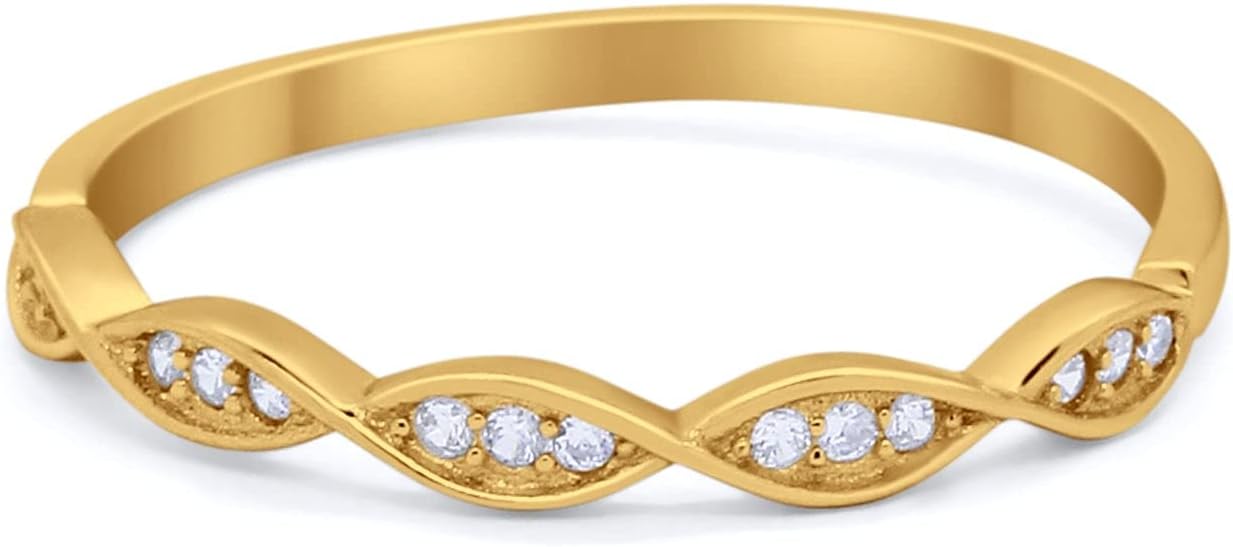Blue Apple Co. Art Deco 2mm Half Eternity Twisted Band Round Cubic Zirconia 925 Sterling Silver