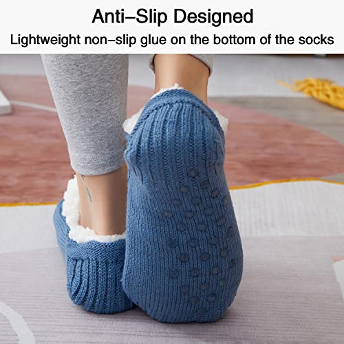 Slipper Socks for Women Men Girls, Fluffy Warm Socks Knitted Thick Fleece Lined Grippers Non Slip Socks Soft Cozy Winter Home House Bed Floor Slipper Socks 5