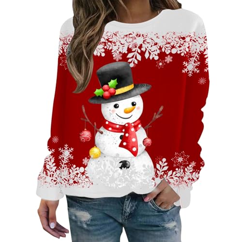Sweat-shirt mignon femme imprimé bonhomme de neige pour offrir