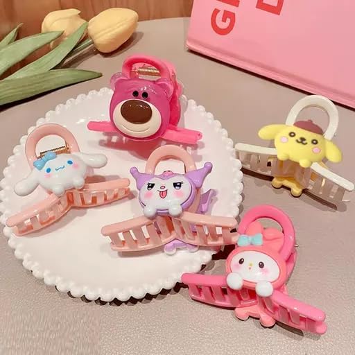 Small Size Cartoon Design Clutchers | Hair Claw Clips | Korean colorful 3 cm mini hair claw plastic cross hair clips for girls and women's Hair, Acrylic Material (Pack of 6, Assorted)-image-38