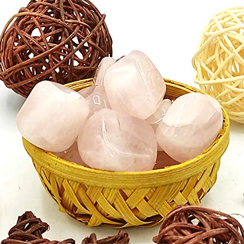 Image of Plus Value Natural Rose Quartz Tumbled Stone Pebbles Heart Chakra Healing, Reiki Crystal Therapy, Vastu, Love, Relationship, Marriage Items Showpiece Home Decor Bedroom Couples (200 Grams, Brazil)