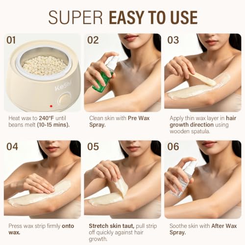 Image of KeShi Waxing Kit, Painless Hair Removal Wax Warmer with 6 Bags Wax Beans(Ivory)
