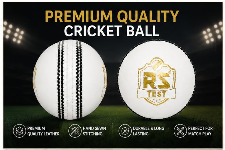 Image of R S Professional White Test 4 Piece Cricket Leather Ball Power Series Hand Stitched Ideal for T20, ODI & Test Matches (4, White)