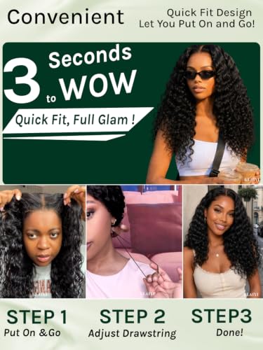 Image of KLAIYI Loose Wave Curly No Slip Precut 7x5 Lace Front Wigs Human Hair 16 inch