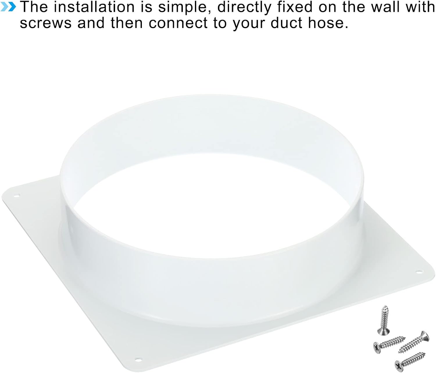 PATIKIL 8" Duct Connector Flange, Dryer Vent Wall Plate Square to Round Straight Ducting Plate for Air Heating Cooling Ventilation Exhaust Fan, White