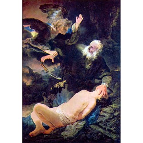 Toile Rembrandt ange empêche sacrifice Isaac décoration 76x101