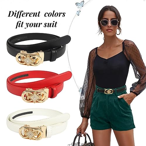 Image of Aurolran Women's Fashion Classic Metal Buckle Leather Belt with Jeans Dress