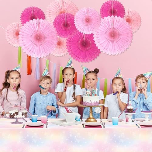 Image of 18 Pcs Pink Set Hanging Paper Fan, Hanging Honeycomb Round Paper Fans for Weddings, Birthdays, Baby Showers, Classroom, Events Ceiling Party Supplies Decorations