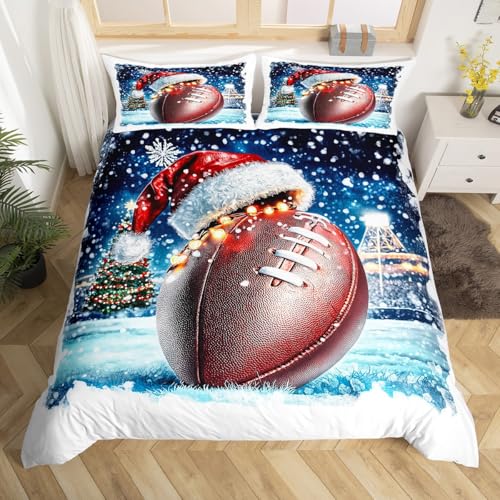 Erosebridal Christmas Football Toddler Comforter Cover White Snowflake Winter Duvet Cover,Merry Xmas Decor Quilt Cover,Happy New Year Quilt Cover for Kids Boys Girls Teens,Blue