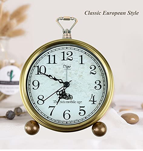 Cookadvan Metal Retro Table Clock, Small Vintage Silent&Non-Ticking Simple Stylish Antique Alarm Clock With Arabic Numerals, Battery Operated/Easy To Read, For Living Room Office Study Desk (Map-2) #TOP4