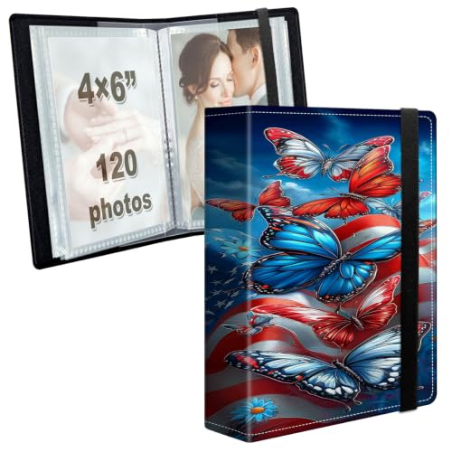 Image of Photo Album 4x6 120 Photos with Strong Elastic Band, American Butterflies | Large Capacity Premium Leather Picture Album, Portable Wallet Albums Photo Book for Family Anniversaries Wedding Baby