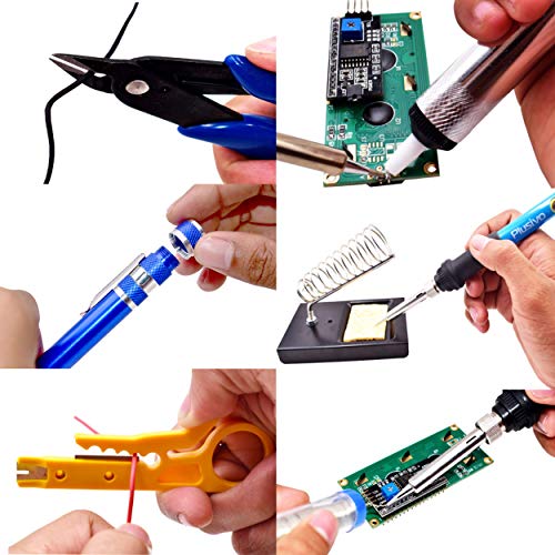 Soldering Iron Kit, 60W Soldering Iron Adjustable Temperature 25-in-1, 5 Solder Tips, Solder Wire, Desoldering Pump, Wire Cutter, Heatshrink Tubes Welding Kit for Electronics Repair Hobby 110V US Plug