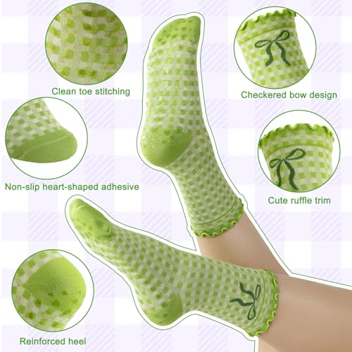 Image of 4 Pairs Women Cute Pilates Socks Non Slip Ruffle Yoga Socks for Women Dance Gym Exercise Embroidery Pattern