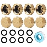 8 Stück Blindstopfen 3/4 Zoll Mit Gummidichtungen Mit 1 Langen Rohband Geliefert 4M, Messing Kappe Sechskan, Outdoor Garten Küche Wasserleitung Wasserhahn Dichtung Fitting 3/4 Zoll