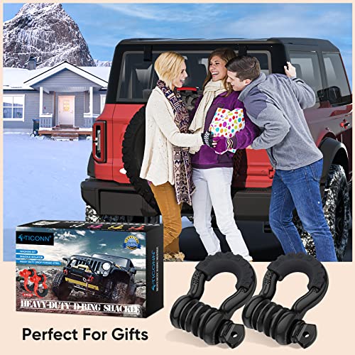 Ticonn 2 Pack D Ring Shackle With 7/8" Screw Pin 57,000Ibs Break Strength, 3/4" Heavy Duty Shackles With Isolator & Washers For Tow Strap Winch Off Road Vehicle Recovery (Black) #TOP5