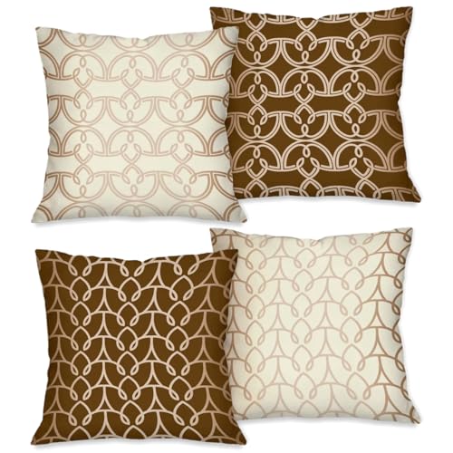 kit com 4 Capa de Almofada para Sofá 45x45 (Arte Abstrata Marrom ...