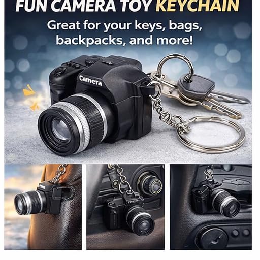 Image of Mini Camera Keychain Toy with Flash Light & Shutter Sound - DSLR Style Key Ring with Chrome Finished Big Ring - Fun Novelty Gift for Kids, Boys, Girls, Return Gifts & Bag Charm