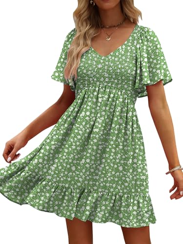Image of UEAL Womens Cute Floral Smocked V Neck Flutter Sleeve Sundress with Pockets Casual Spring Summer Dresses for Women 2026