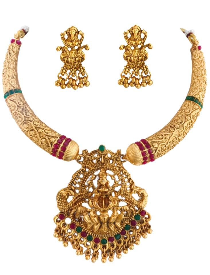 THE OPAL FACTORY Antique Gold-Plated Traditional South Indian Lakshmi Hasli Temple Jewelry Bridal Jewellery Necklace with Earrings for Women. (B0C1N91ZLH) Amazon Price History, Amazon Price Tracker