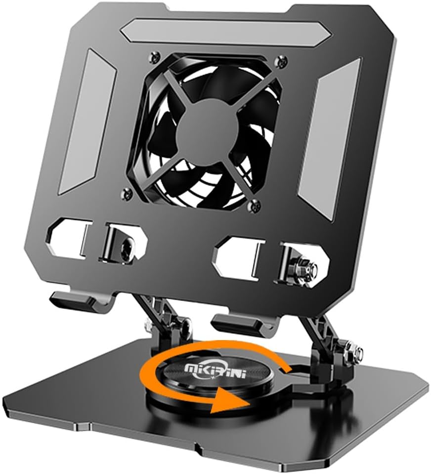 360° Rotating Tablet Desk Stand Holder with USB Cooler,Carbon Steel Frame Dual Rod Mount Support for iPad Pro 13 12 11 Air Mini 5 4 3 Samsung Tab E-Reader (Black with Built-in Cooler) 360° Rotating Tablet Desk Stand Holder with USB Cooler,Carbon Steel Frame Dual Rod Mount Support for iPad Pro 13 12 11 Air Mini 5 4 3 Samsung Tab E-Reader (Black with Built-in Cooler)