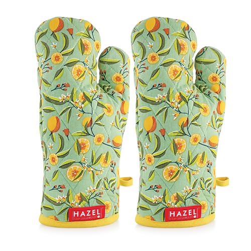 Image of HAZEL Cotton Microwave Oven Gloves Heat Resistant Potholder Mitten Gloves for Baking, Set of 2