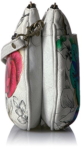 Anna By Anuschka Women's Genuine Leather Small Multi-Compartment Cross Body | Zip-Top Organizer With Outside Pockets | Floral Paradise #TOP2
