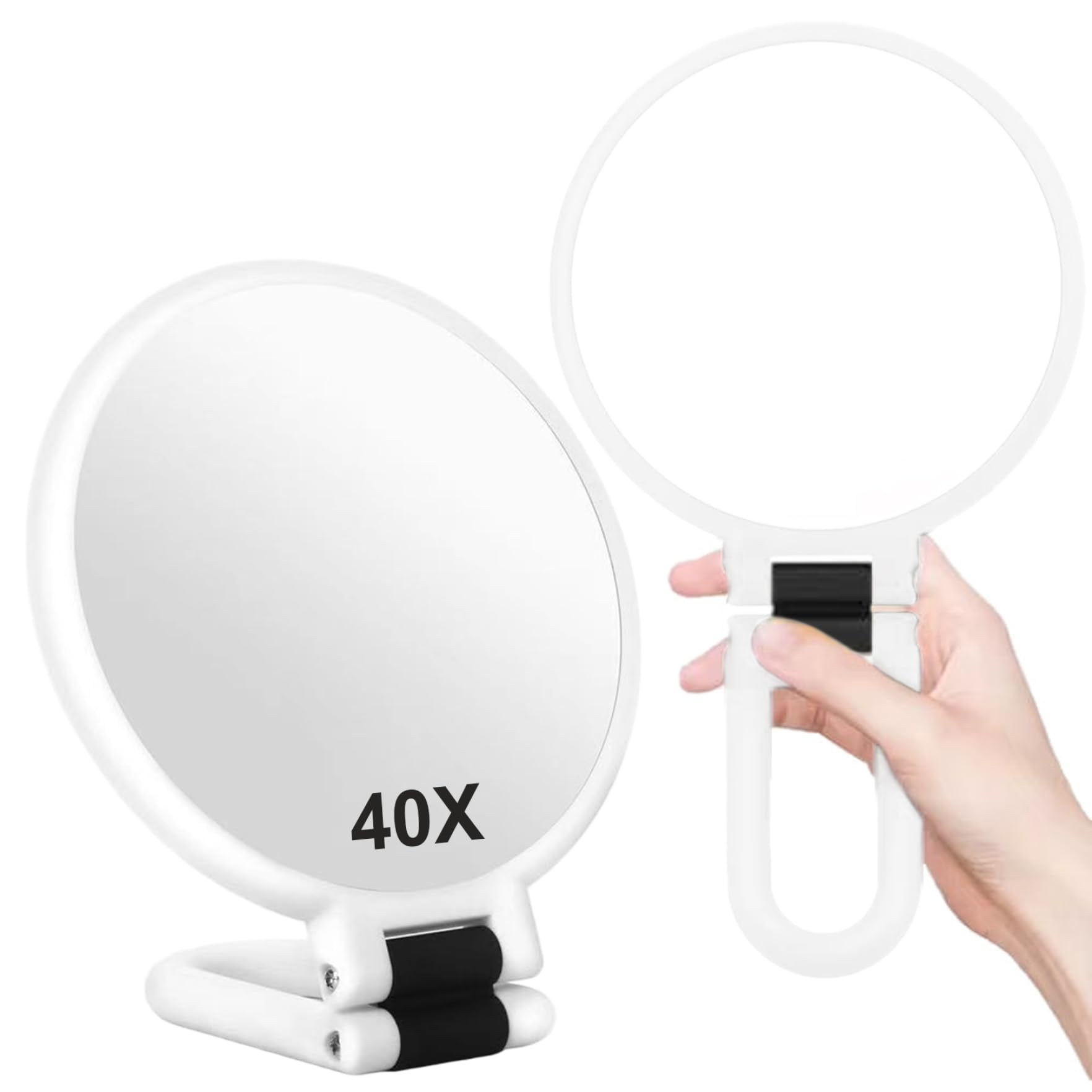 Comebachome 40x Magnifying Mirror Double Sided Magnifying Makeup Mirror Foldable Portable Travel Handheld Mirrors for Desktop Bathroom, Precision Makeup White, Utilisation d'été