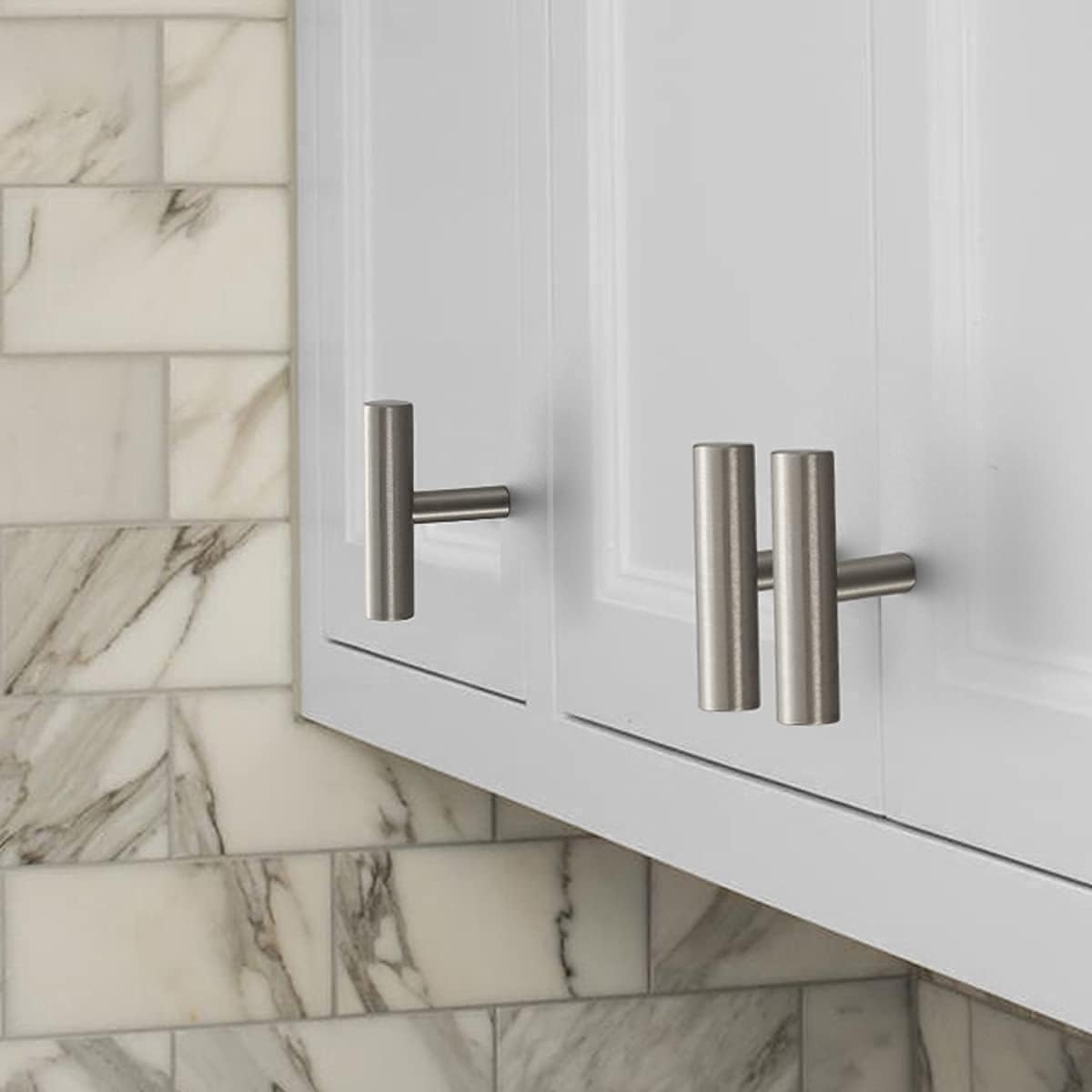 Probrico (100 Pack 2” Overall Length Single Hole Cabinet Knobs Brushed Nickel Stainless Steel Euro T Bar Pulls Kitchen Bathroom Cabinet Knobs Drawer Dresser Handles Cupboard Knobs