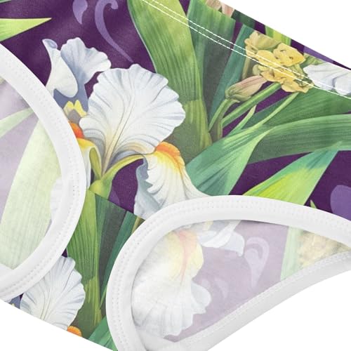 White Iris Flowers Green Leaves Purple Panties for Girl Toddler Underwear Floral Cotton Fun Briefs Underpants 2t4