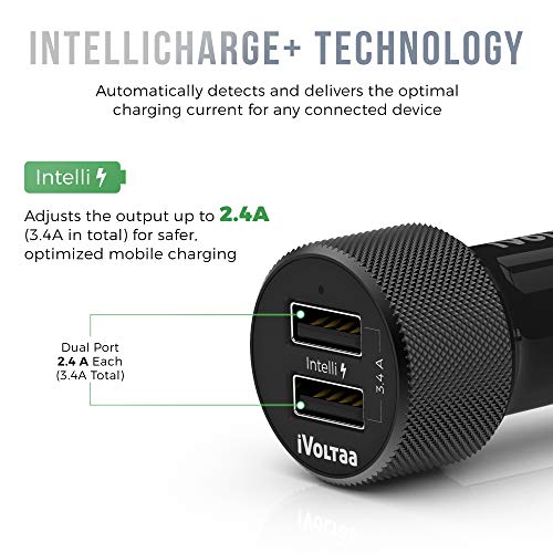 Image of iVoltaa Intelli Charge Dual USB 3.4A Smart Car Charger for All Smartphones with Type-C Charging Cable