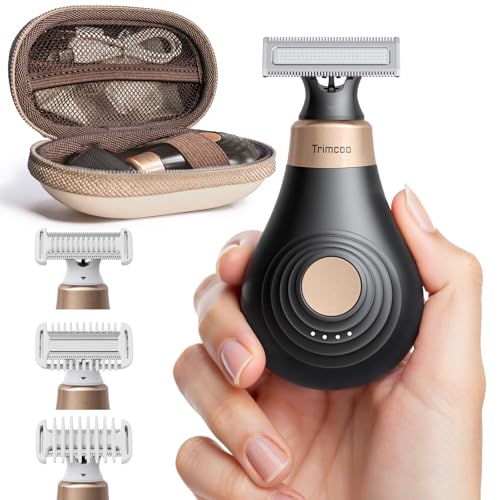Trimcoo Mini Bikini Trimmer for Women - Intimate Pubic Hair Removal, Electric Body Groomer, Small Portable Wet/Dry Shaver, Magnetic Blade, USB-C Rechargeable with Travel Case, Easy to Clean (Black)