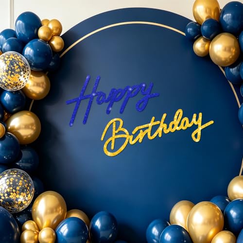 Image of TONIFUL Happy Birthday Sign for Backdrop - Glitter Navy Blue Gold Felt Banner - Includes Dot Glue - Perfect for Birthday Party Backdrop,Wall Decr,Balloon Arch,Photo Background