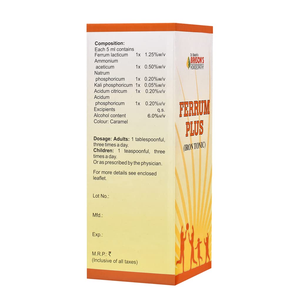 Dr. Bakshi's BAKSON'S HOMOEOPATHY Ferrum Plus Iron Supplement Syrup | Helps In Increasing Absorption Of Iron From Food | Assists In Improving Appetite & Immunity, 200 ml — Amazon image 3