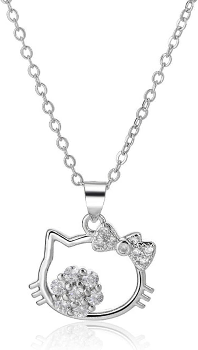 Kitty Girl Necklace, Kitty Cat Pendant Necklace, Cute Girl Heart Cat Diamond Pendant, Cute Girl Friendship Necklace,Fashionable Student Girl Necklace