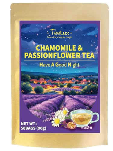TeeLux Chamomile Passionflower Tea, Caffeine Free Tea with Lemon Balm, Spearmint, Valerian Root...