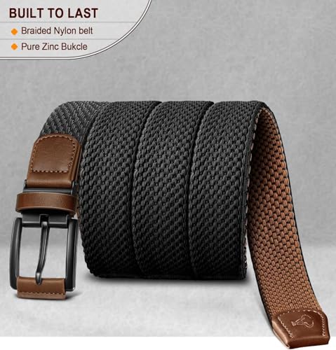 Image of Stretchable Reversible Braided Woven Fabric Belt for Men and Women, Fits on upto 36 inch waist size