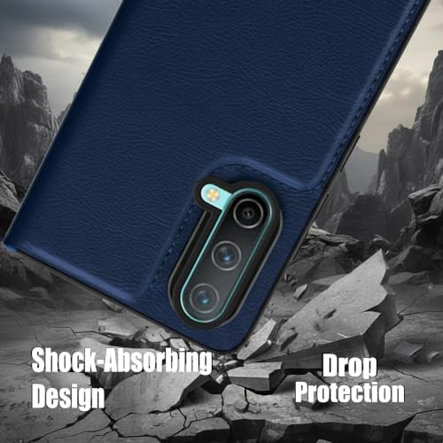 Image of Leather Case for OnePlus Nord CE Premium Protective Stylish Slim Cover with Shockproof Raised Edges Blue
