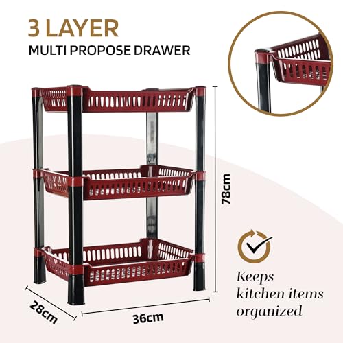 Image of Urbane Home Pack of 5 Multipurpose Kitchen Organizer /Storage Rack | 3-Layer Onion Stand for Kitchen | Vessels & Vegetable Organiser | Maroon