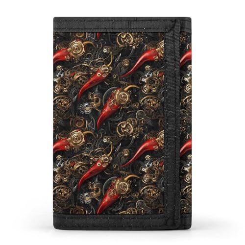 Steampunk Chili Gears Art Print Wallet for Men, 8 Credit Card Holder Slim Minimalist Front Pocket Small Mens Bifold Wallets